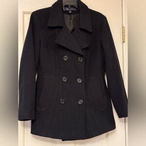 Anne Klein Double-Breasted Black Peacoat